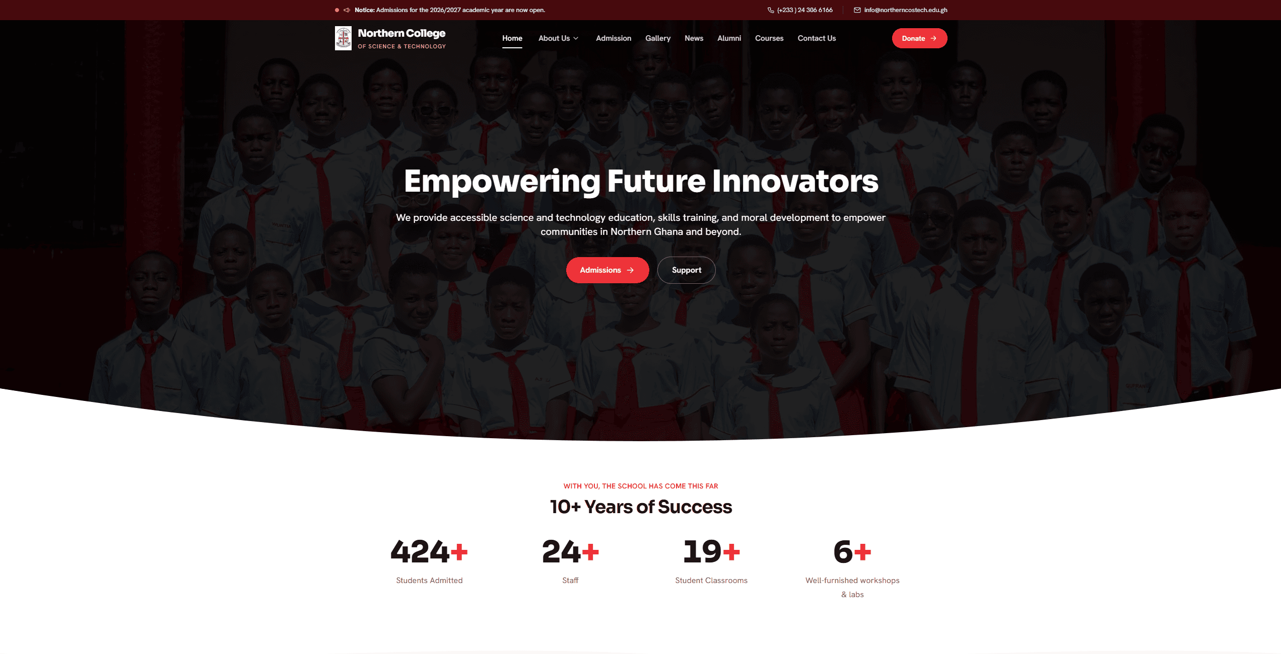 Northern College of Science and Technology website screenshot